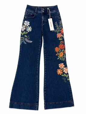 Fallon x Pressed Flowers Embroidered Flare Leg Jeans size 26